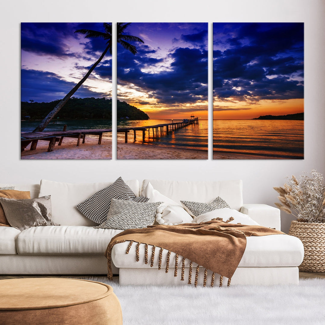 Amazing Sunset Ocean Beach Canvas Wall Art Sea Picture Artwork for Walls