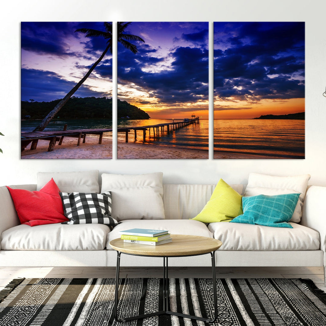 Amazing Sunset Ocean Beach Canvas Wall Art Sea Picture Artwork for Walls