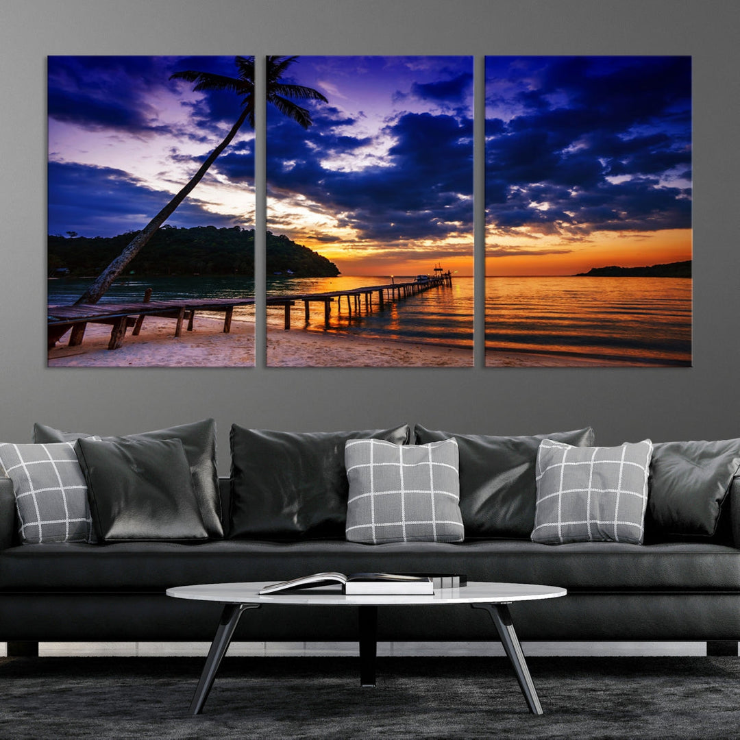 Amazing Sunset Ocean Beach Canvas Wall Art Sea Picture Artwork for Walls