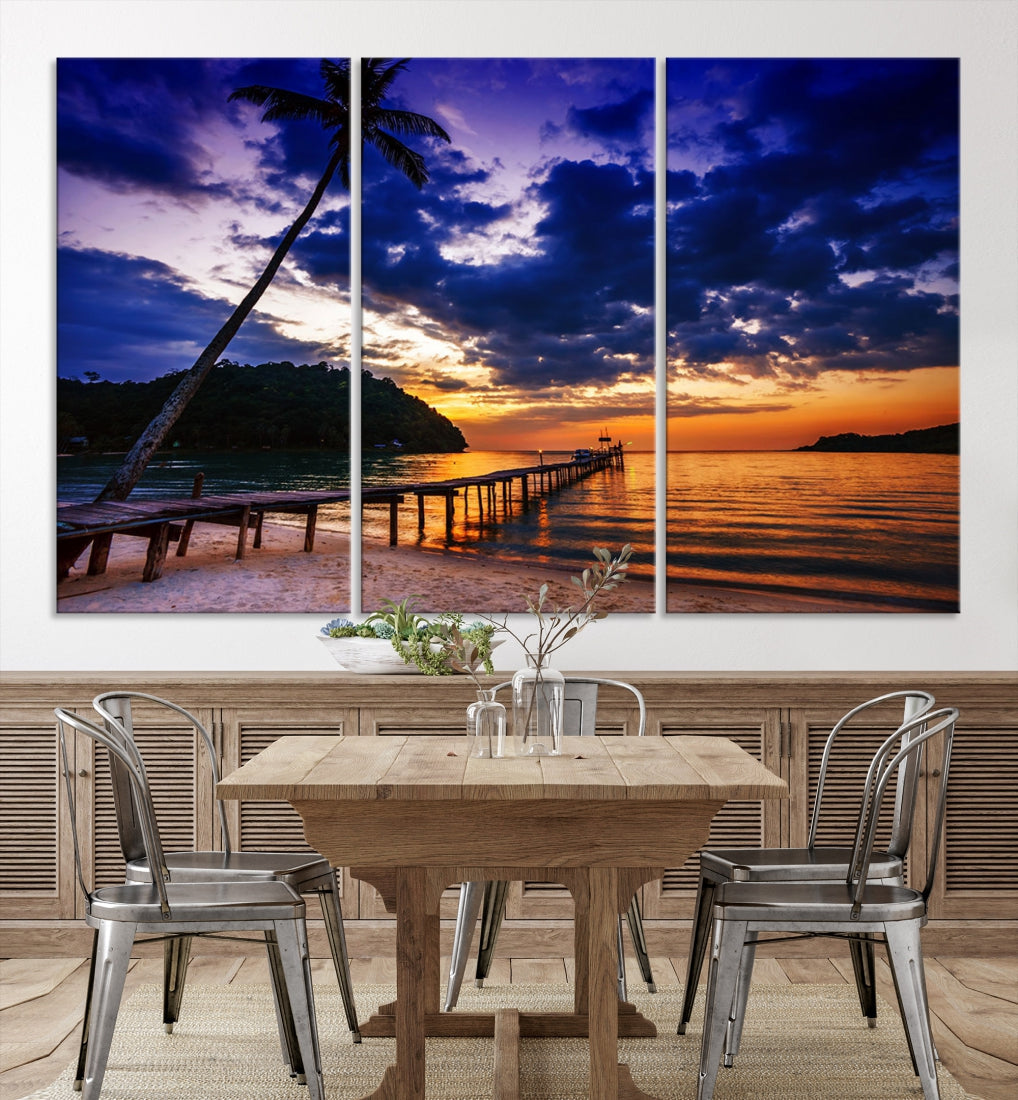 Amazing Sunset Ocean Beach Canvas Wall Art Sea Picture Artwork for Walls