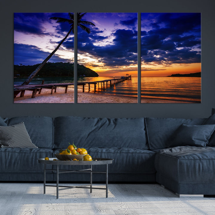 Amazing Sunset Ocean Beach Canvas Wall Art Sea Picture Artwork for Walls