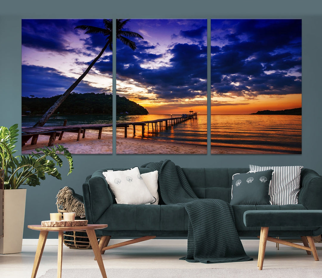 Amazing Sunset Ocean Beach Canvas Wall Art Sea Picture Artwork for Walls