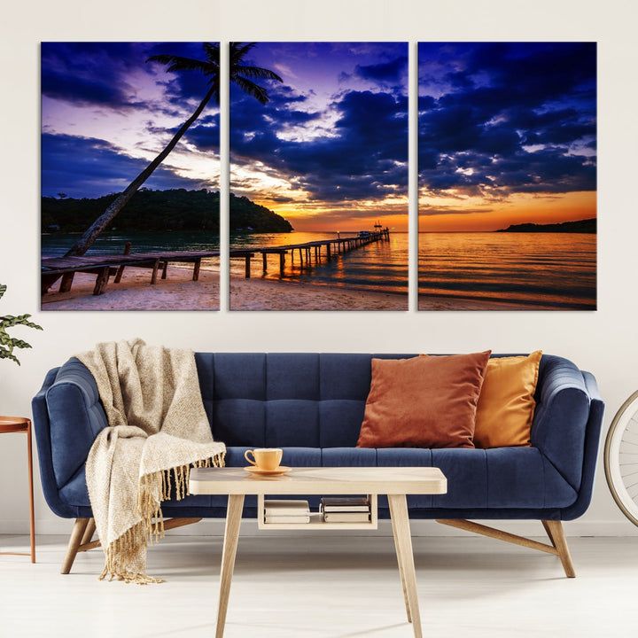 Amazing Sunset Ocean Beach Canvas Wall Art Sea Picture Artwork for Walls