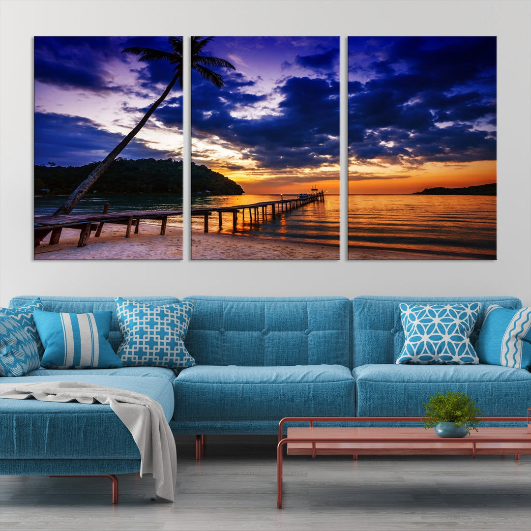 Amazing Sunset Ocean Beach Canvas Wall Art Sea Picture Artwork for Walls