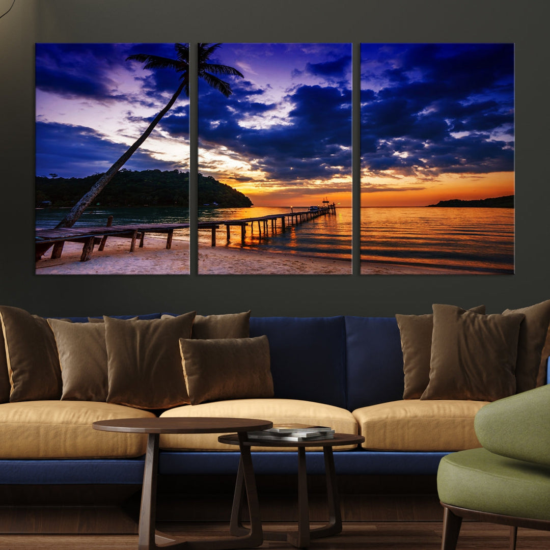 Amazing Sunset Ocean Beach Canvas Wall Art Sea Picture Artwork for Walls