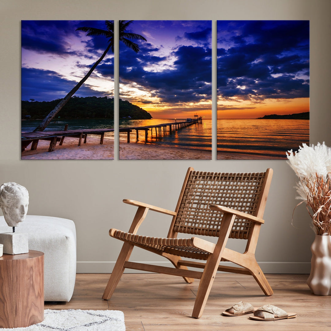 Amazing Sunset Ocean Beach Canvas Wall Art Sea Picture Artwork for Walls