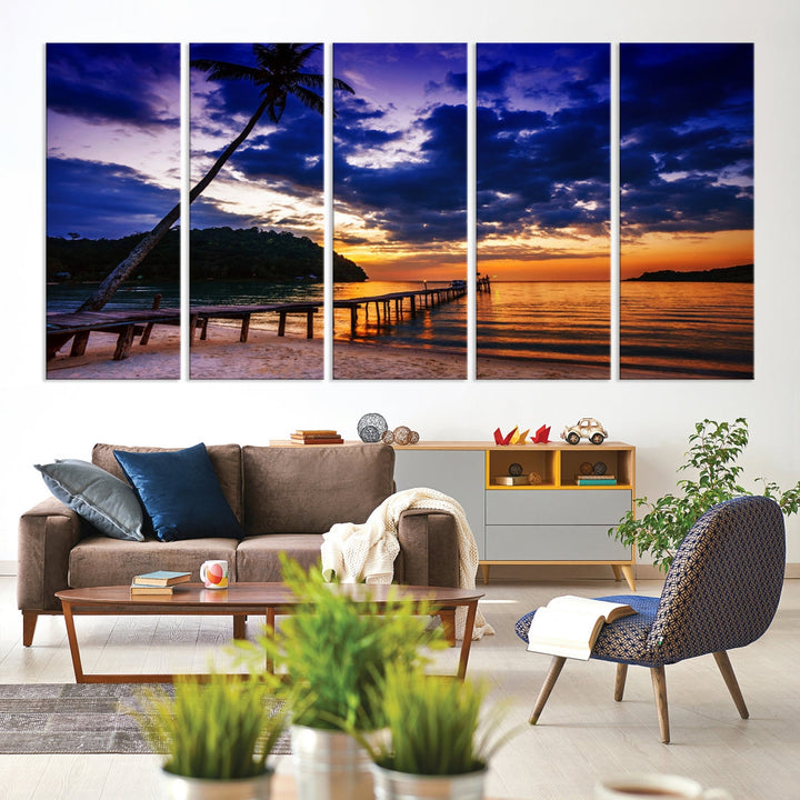 Amazing Sunset Ocean Beach Canvas Wall Art Sea Picture Artwork for Walls