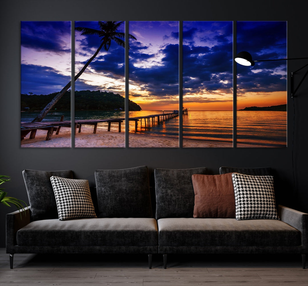 Amazing Sunset Ocean Beach Canvas Wall Art Sea Picture Artwork for Walls