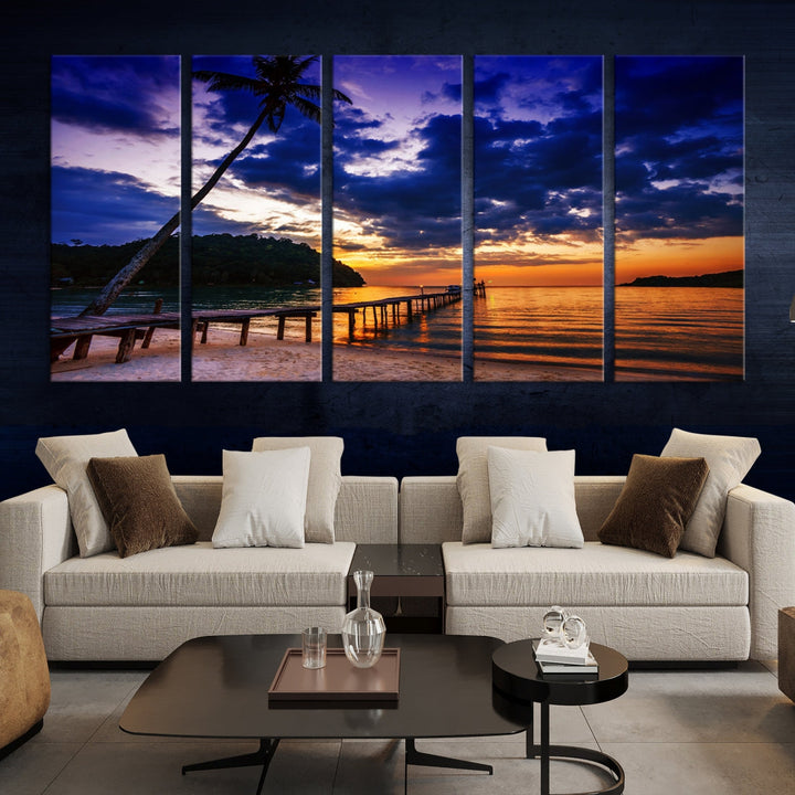 Amazing Sunset Ocean Beach Canvas Wall Art Sea Picture Artwork for Walls