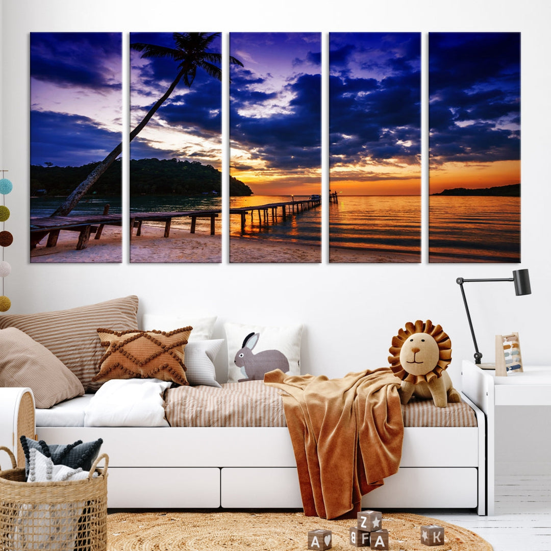 Amazing Sunset Ocean Beach Canvas Wall Art Sea Picture Artwork for Walls