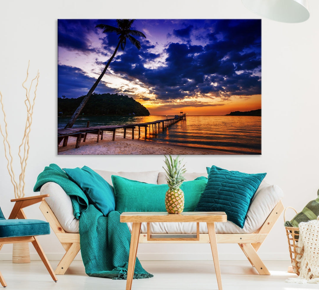 Amazing Sunset Ocean Beach Canvas Wall Art Sea Picture Artwork for Walls