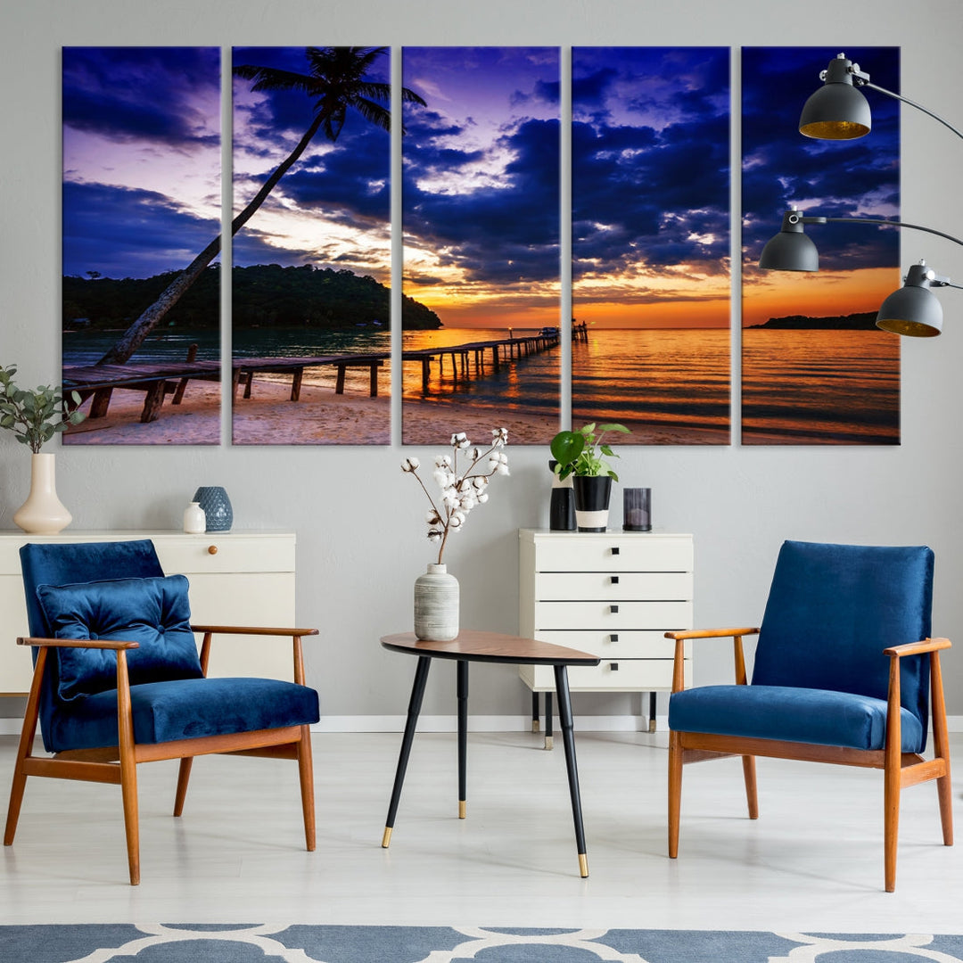 Amazing Sunset Ocean Beach Canvas Wall Art Sea Picture Artwork for Walls