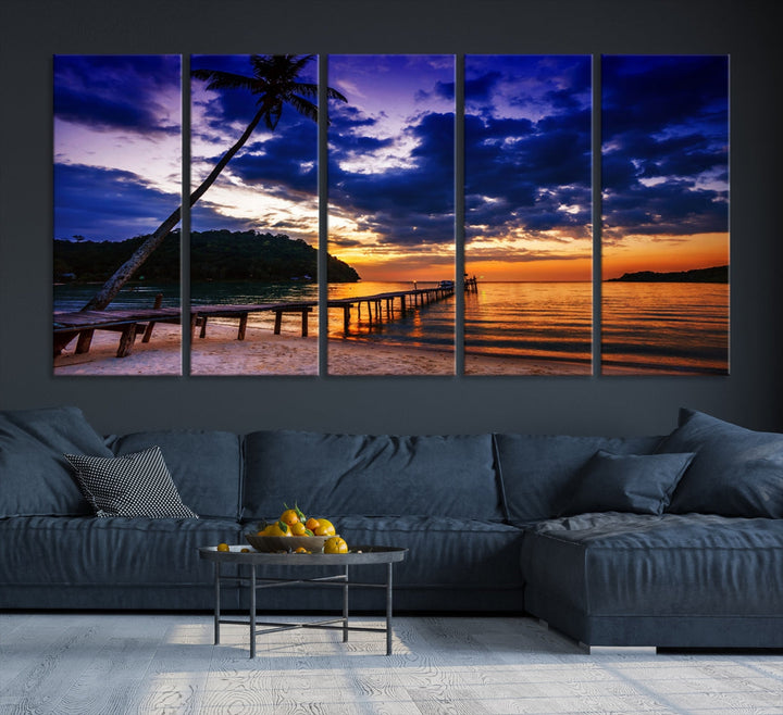 Amazing Sunset Ocean Beach Canvas Wall Art Sea Picture Artwork for Walls