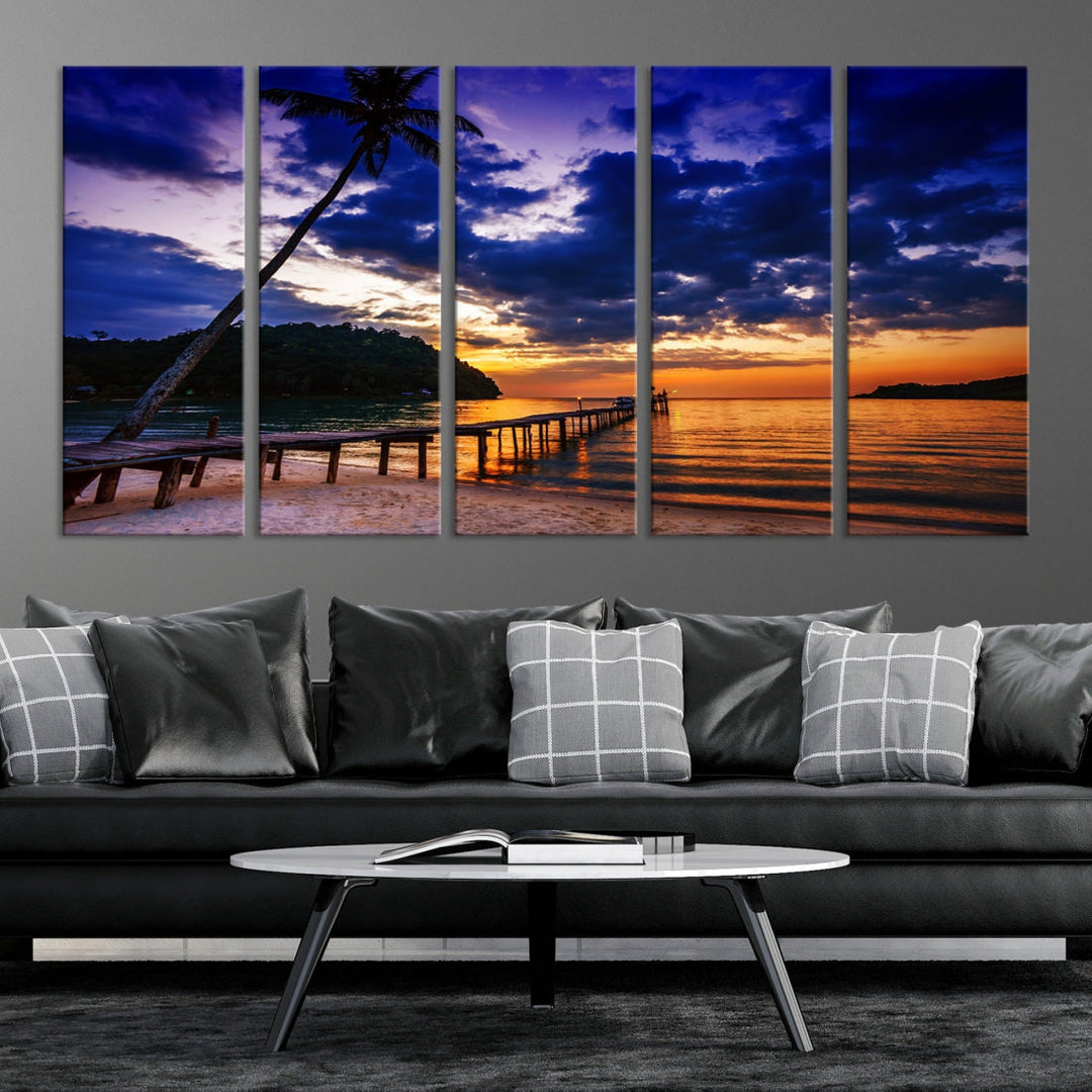 Amazing Sunset Ocean Beach Canvas Wall Art Sea Picture Artwork for Walls