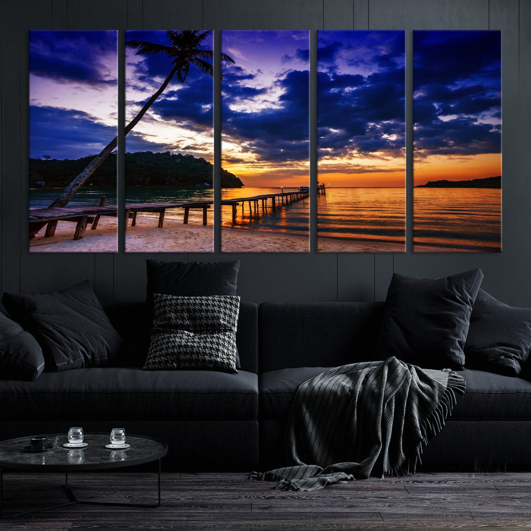 Amazing Sunset Ocean Beach Canvas Wall Art Sea Picture Artwork for Walls