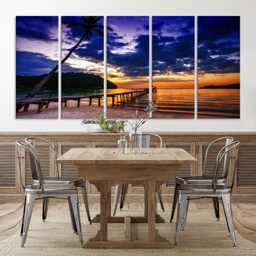 Amazing Sunset Ocean Beach Canvas Wall Art Sea Picture Artwork for Walls