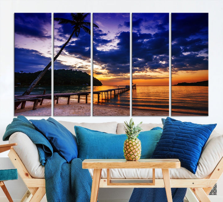 Amazing Sunset Ocean Beach Canvas Wall Art Sea Picture Artwork for Walls