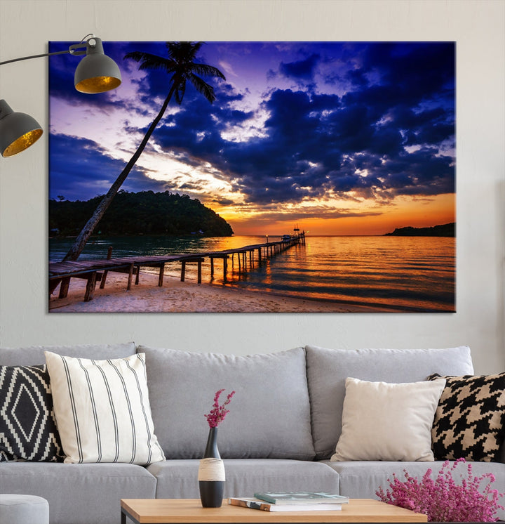 Amazing Sunset Ocean Beach Canvas Wall Art Sea Picture Artwork for Walls