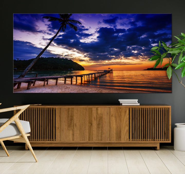 Amazing Sunset Ocean Beach Canvas Wall Art Sea Picture Artwork for Walls