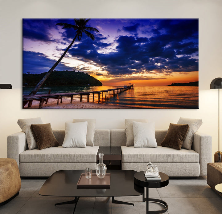 Amazing Sunset Ocean Beach Canvas Wall Art Sea Picture Artwork for Walls