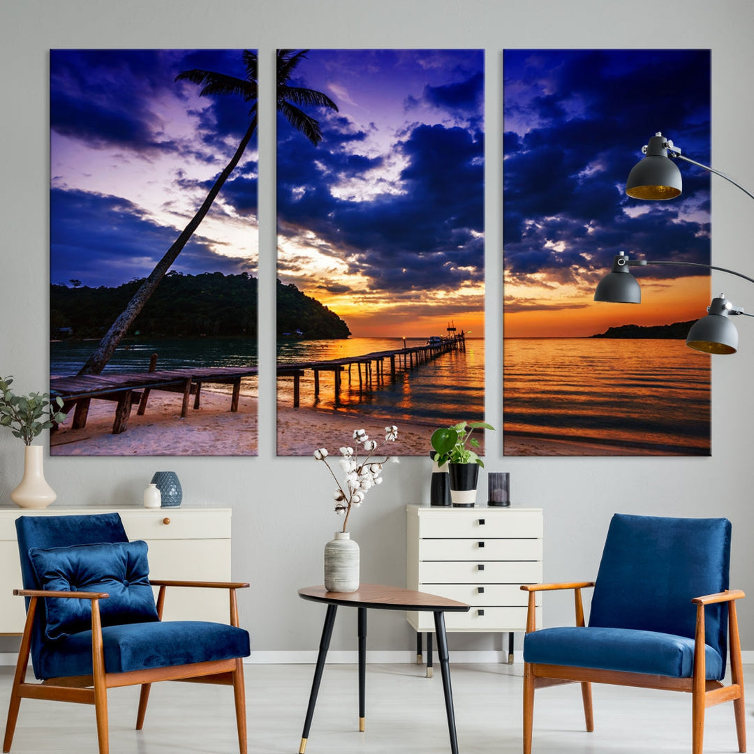 Amazing Sunset Ocean Beach Canvas Wall Art Sea Picture Artwork for Walls