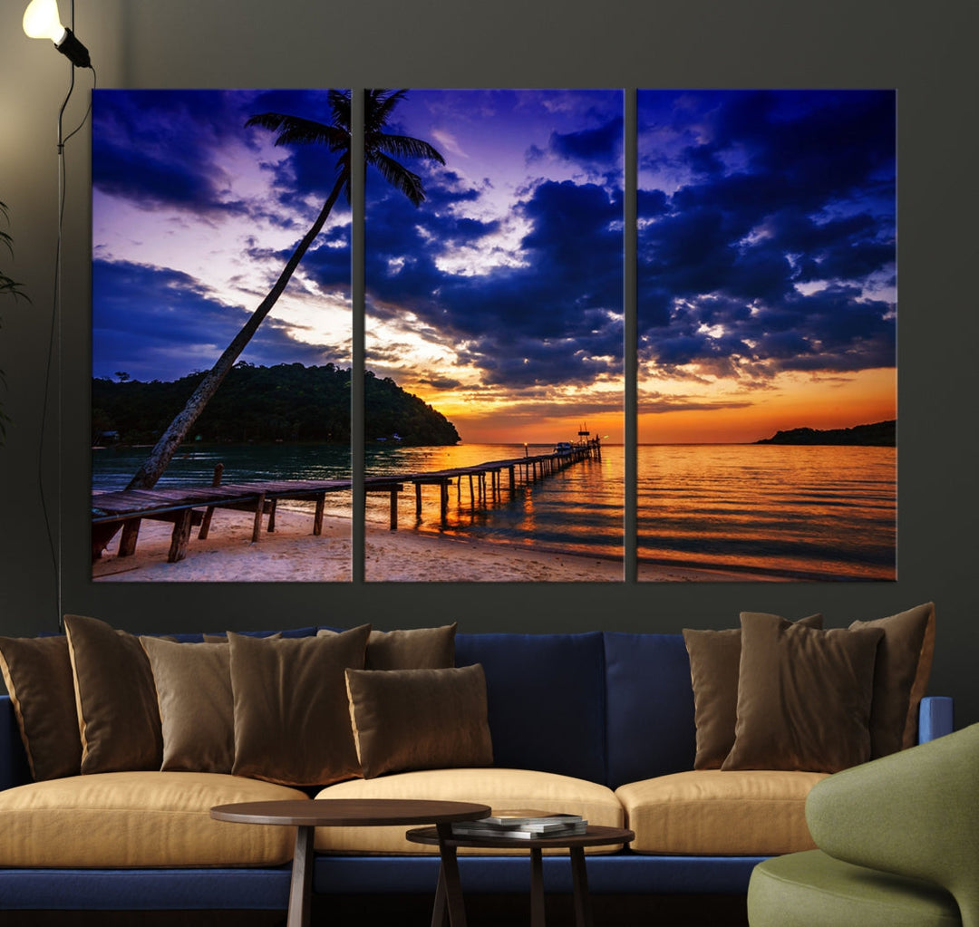 Amazing Sunset Ocean Beach Canvas Wall Art Sea Picture Artwork for Walls