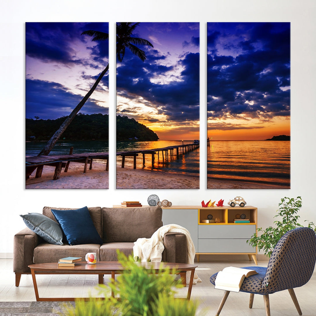 Amazing Sunset Ocean Beach Canvas Wall Art Sea Picture Artwork for Walls