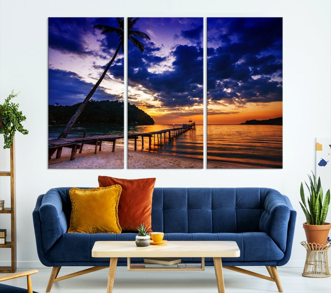 Amazing Sunset Ocean Beach Canvas Wall Art Sea Picture Artwork for Walls