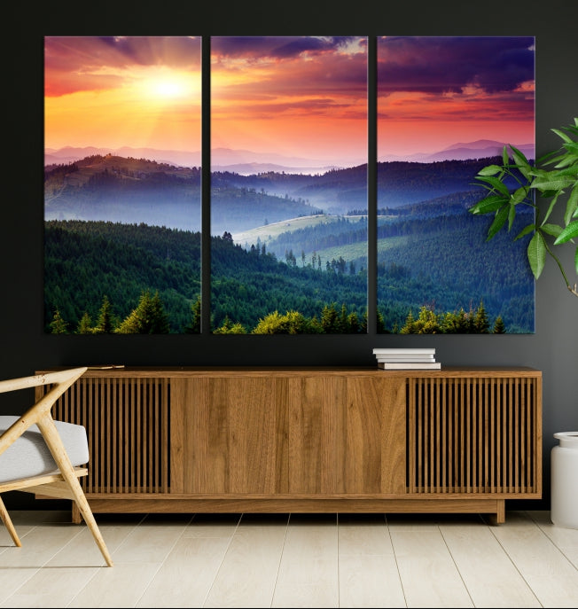 Amazing Sunset over Hills Mountain Landscape Canvas Wall Art Print Home Gift