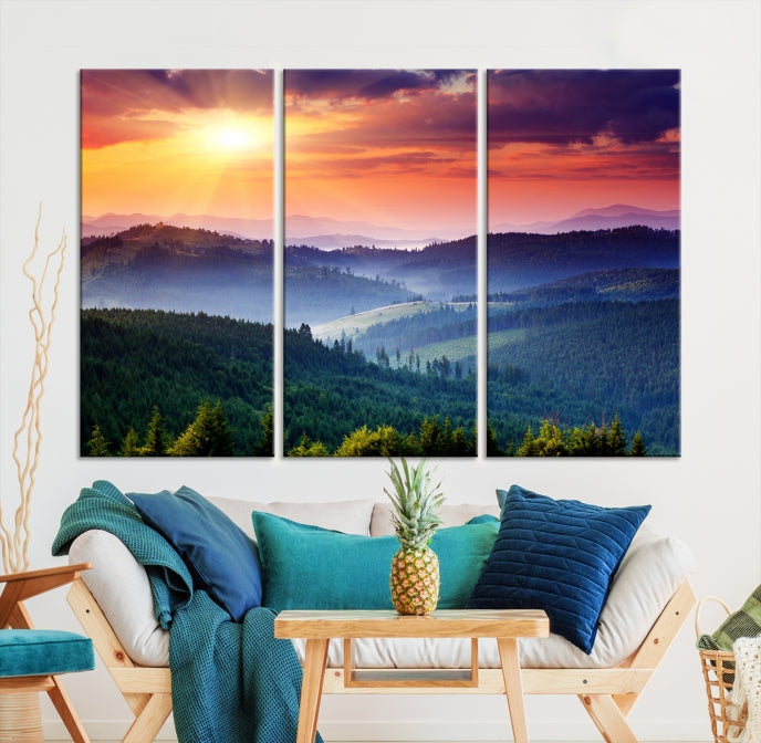 Amazing Sunset over Hills Mountain Landscape Canvas Wall Art Print Home Gift