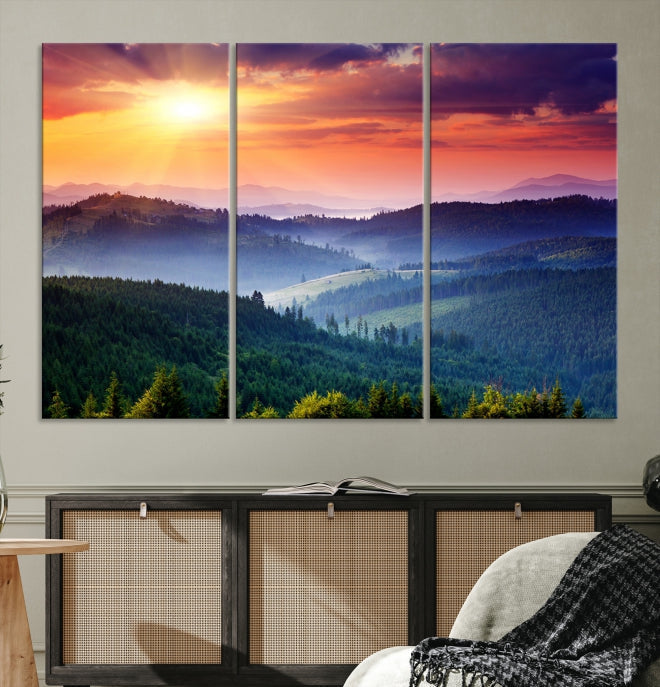 Amazing Sunset over Hills Mountain Landscape Canvas Wall Art Print Home Gift