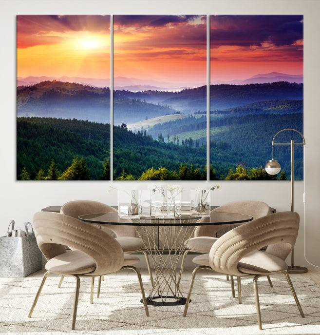 Amazing Sunset over Hills Mountain Landscape Canvas Wall Art Print Home Gift