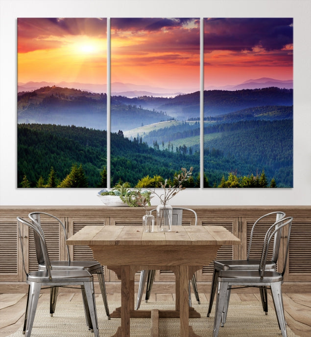 Amazing Sunset over Hills Mountain Landscape Canvas Wall Art Print Home Gift