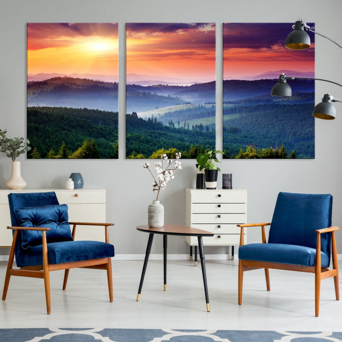 Amazing Sunset over Hills Mountain Landscape Canvas Wall Art Print Home Gift