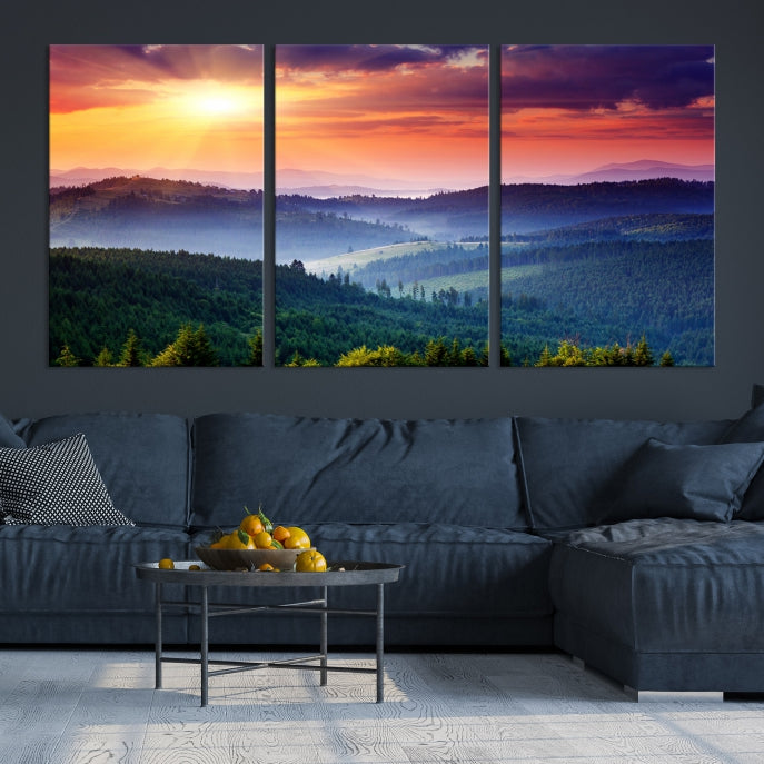 Amazing Sunset over Hills Mountain Landscape Canvas Wall Art Print Home Gift