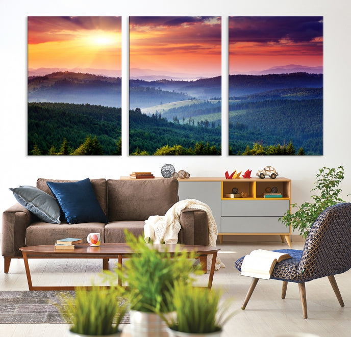 Amazing Sunset over Hills Mountain Landscape Canvas Wall Art Print Home Gift