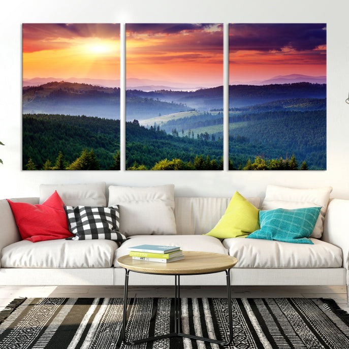 Amazing Sunset over Hills Mountain Landscape Canvas Wall Art Print Home Gift