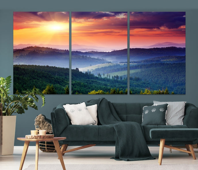 Amazing Sunset over Hills Mountain Landscape Canvas Wall Art Print Home Gift