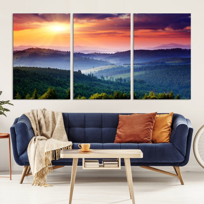 Amazing Sunset over Hills Mountain Landscape Canvas Wall Art Print Home Gift