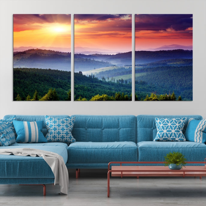 Amazing Sunset over Hills Mountain Landscape Canvas Wall Art Print Home Gift