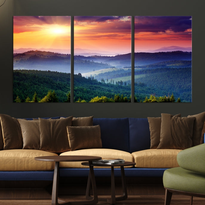 Amazing Sunset over Hills Mountain Landscape Canvas Wall Art Print Home Gift