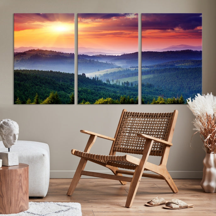 Amazing Sunset over Hills Mountain Landscape Canvas Wall Art Print Home Gift