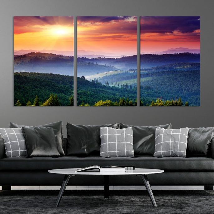 Amazing Sunset over Hills Mountain Landscape Canvas Wall Art Print Home Gift