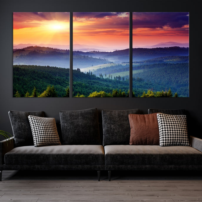 Amazing Sunset over Hills Mountain Landscape Canvas Wall Art Print Home Gift