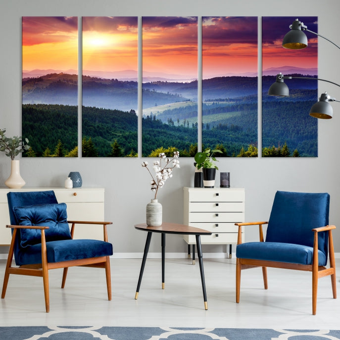 Amazing Sunset over Hills Mountain Landscape Canvas Wall Art Print Home Gift