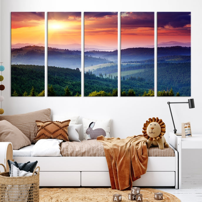 Amazing Sunset over Hills Mountain Landscape Canvas Wall Art Print Home Gift