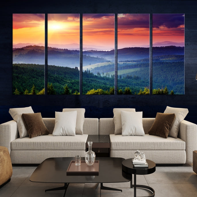 Amazing Sunset over Hills Mountain Landscape Canvas Wall Art Print Home Gift