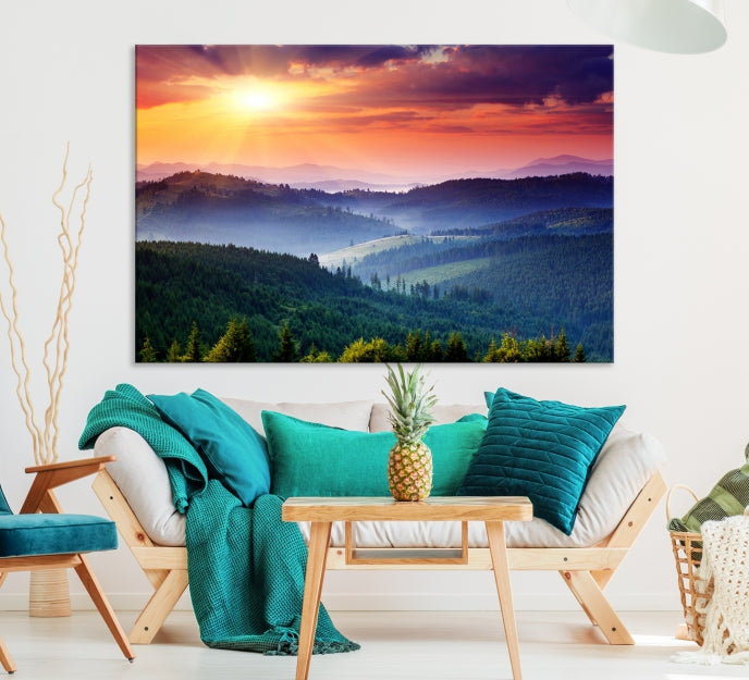 Amazing Sunset over Hills Mountain Landscape Canvas Wall Art Print Home Gift