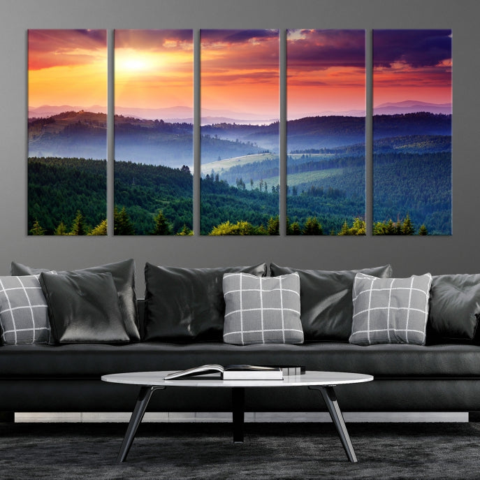 Amazing Sunset over Hills Mountain Landscape Canvas Wall Art Print Home Gift