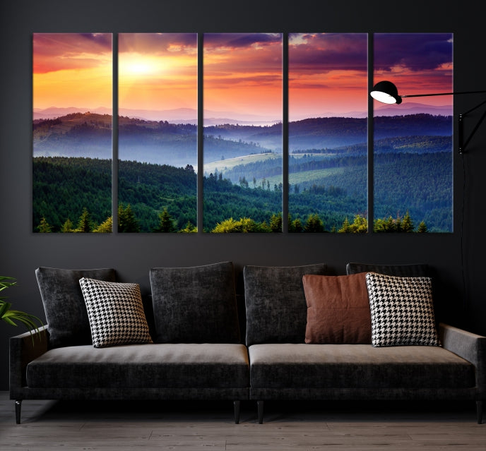 Amazing Sunset over Hills Mountain Landscape Canvas Wall Art Print Home Gift